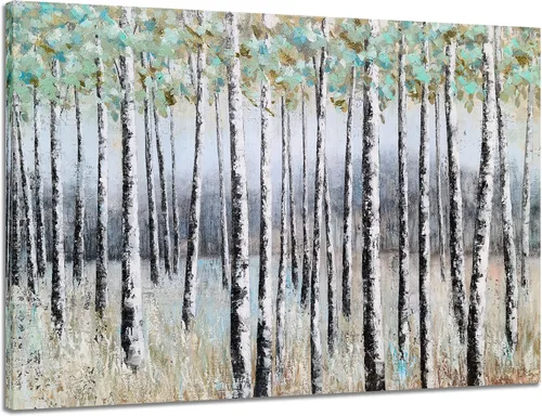 Miniatura 9 de SYGALLERIER Lienzo abstracto de árbol con pinturas texturizadas pintadas a mano en negro y azul con lámina plateada, imágenes modernas del bosque