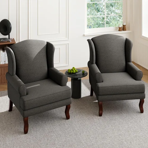 Miniatura 22 de Silla decorativa de respaldo alto, sillón tapizado en tela con patas de madera maciza, sillón retro, cómodo sofá individual, asiento de lectura