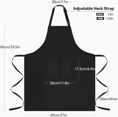Miniatura 3 de NLUS Delantales de chef para hombres y mujeres, delantales de cocina para mujeres con 2 bolsillos, delantales ajustables, resistentes al agua y al