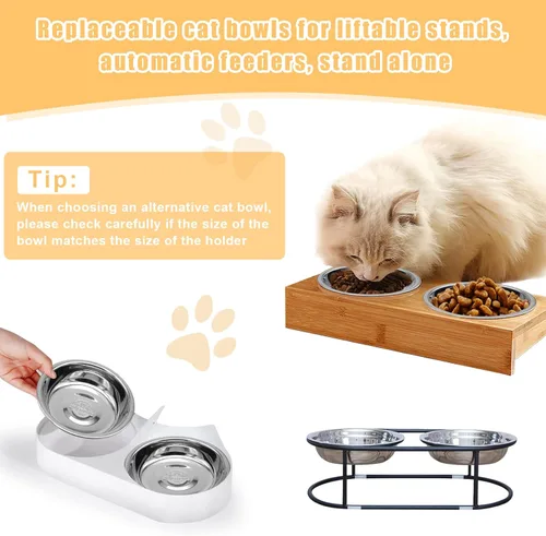 Miniatura 5 de Cuenco de Acero Inoxidable para Gatos - Cuencos de Comida para Gatos Poco Profundos y Anchos, Platos para Gatitos de Metal Aptos para Bigotes