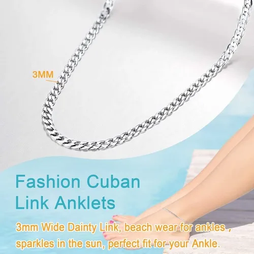 Miniatura 5 de U7 Sterling Silver Anklet for Women Cuban ChainFigaro Chain Ankle Bracelet Summer Beach Anklets