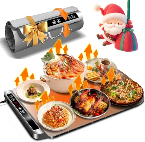 Miniatura 15 de Tapete de calentamiento para alimentos Apto para lavavajillas, calentador de alimentos de superficie completa con 6 modos ajustables y Plata Gris