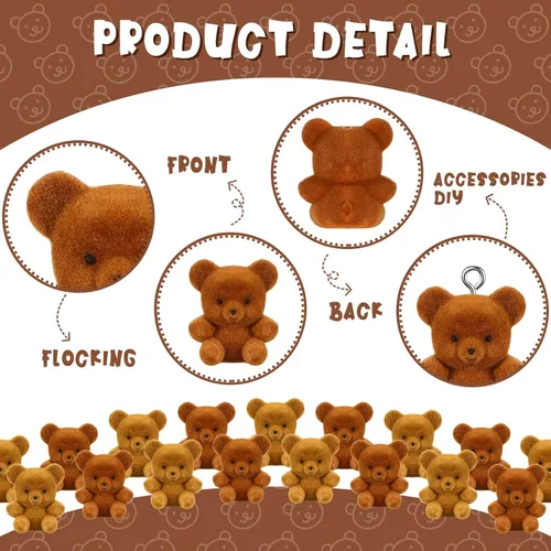 Miniatura 3 de Deekin 36 piezas de oso pequeño flocado de peluche en miniatura a granel de 1 pulgada para decoración de baby shower, fiesta de cumpleaños, bolsa