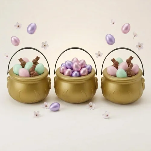 Miniatura 28 de PMU Caldero de Pascua de 8 pulgadas, 6 unidades, caldero de plástico verde, decoración de Pascua para decoración del hogar y fiesta
