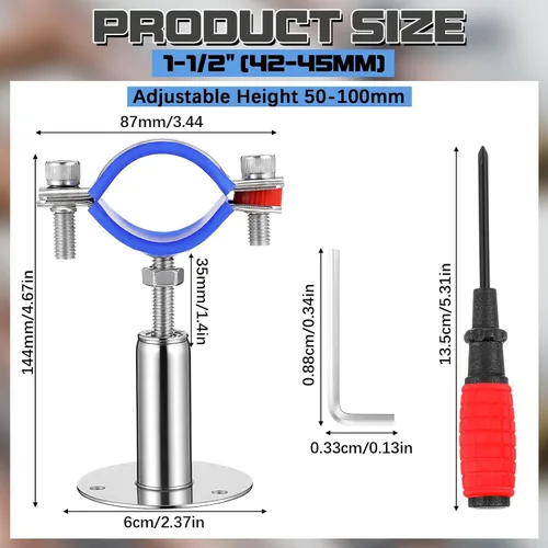 Miniatura 2 de Yaocom 8 soportes de tubo de montaje en pared de acero inoxidable 304, adecuado para diámetro exterior de 1-1/2 pulgadas (1.654-1.772 in), altura