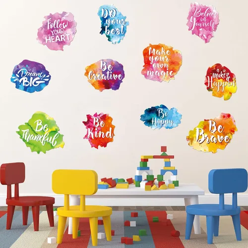 Zonon 6 juegos/12 piezas inspiradoras de vuelta a la escuela, calcomanías de pared inspiradoras de acuarela con cita motivacional colorida para