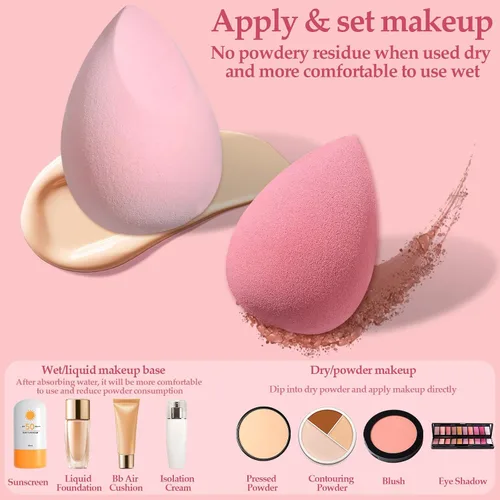 Miniatura 7 de Juego de 14 esponjas de maquillaje, esponjas mezcladoras de belleza con 4 borlas de polvo y 4 mini esponjas de maquillaje para el Día de San Rosa