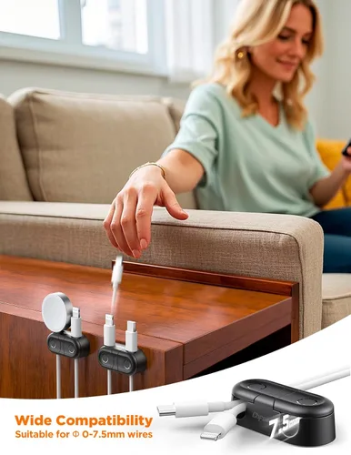 Miniatura 6 de Clips Magnéticos para Cables - Chfeila Paquete de 4 [Doble Ranura] [Rotación 360° y Bloqueo por Torsión] Gestión de Cables, Soporte Adhesivo