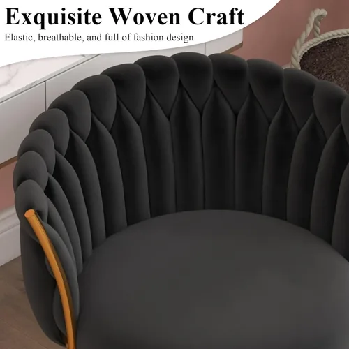 Miniatura 4 de ABET Silla de tocador con ruedas, pequeña silla de escritorio de terciopelo para oficina, taburetes de maquillaje semicirculares tejidos a mano