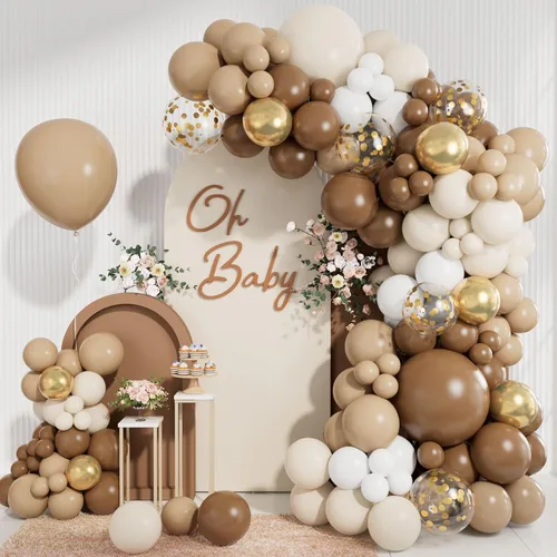 Kit de Guirnalda de Globos Marrón de CboDeco, 141 Piezas, Estilo Boho, Neutro, con Globos de Látex Metálico de Color Marrón, Boho, Neutro, Blanco,