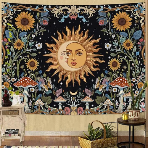 Miniatura 12 de Fungarth Tapiz de Esqueleto y Mariposa Blanco y Negro Calavera Hongos Plantas Tapices Hippie Estético Tapiz Colgante de Pared para Dormitorio Sala