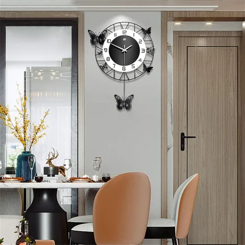 Miniatura 3 de Reloj de pared grande de 20 pulgadas, moderno reloj de pared de péndulo de mariposa, decoración artística silenciosa, sin tictac, decoración