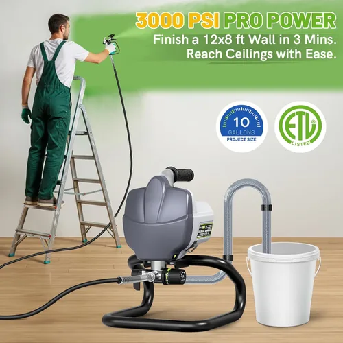 Miniatura 2 de Pulverizador de pintura sin aire, pulverizador eléctrico de 780 W 3000 PSI para pintura de casas, sin adelgazamiento, mínimo exceso de spray, ideal