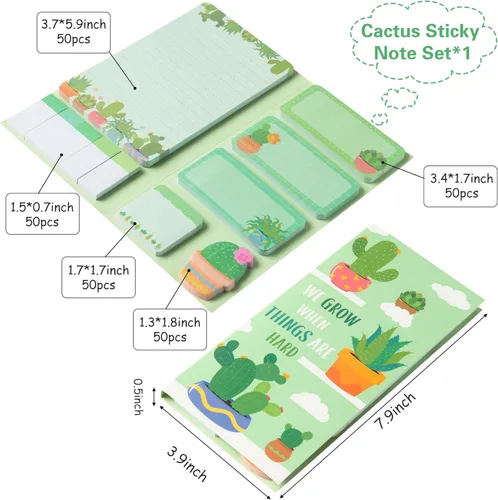 Miniatura 2 de Xqumoi Crecemos Cuando las Cosas son Difíciles Notas Adhesivas, 550 Hojas, Notas Adhesivas en Forma de Cactus Lindas, Notas Adhesivas en Hoja