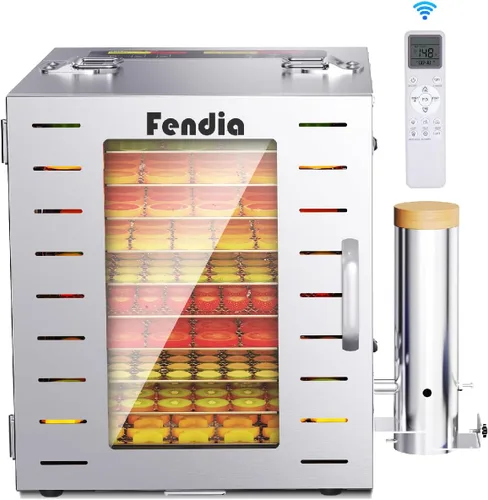 Miniatura 7 de Deshidratador de alimentos para cecina, control remoto, 10 bandejas grandes de acero inoxidable, deshidratador de frutas de 1000W, temporizador