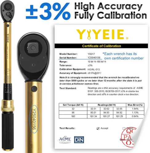 Miniatura 6 de YIYEIE Juego de llaves de torsión de 22 piezas de 1/2" de transmisión, 10-180 pies/libras/13.6-244.1 Nm, llave de torsión con clic con impactadores