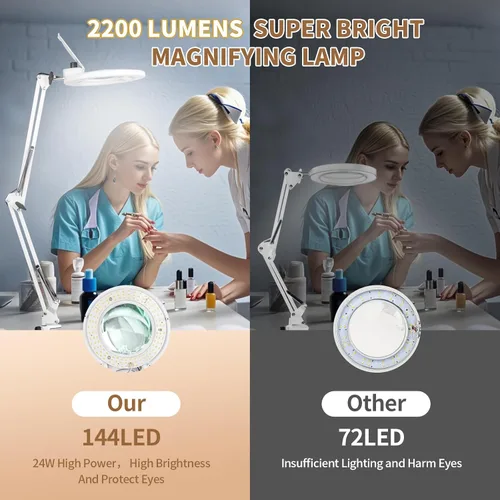 Miniatura 8 de HITTI 10X - Lupa esteticista de luz, color blanco 2200 lúmenes, regulable continuo, base rodante de 5 ruedas, lámpara Mag iluminada con LED