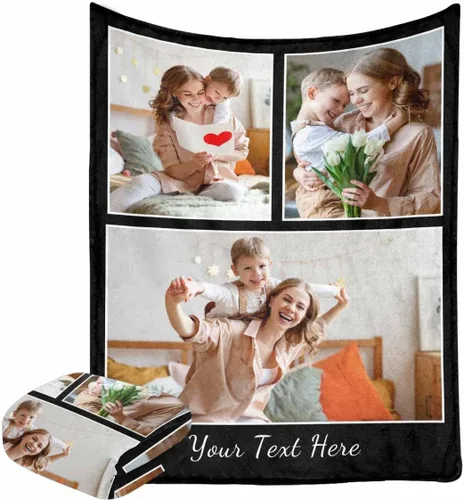 Manta personalizada con fotos, manta personalizada con retrato familiar para padres, niños, perros y familia, manta personalizada para un día Color