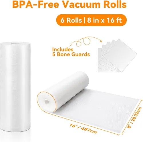 Miniatura 2 de Wevac - Bolsas sellables al vacío de 8 pulgadas x 16 pies. Paquetes de 6 rollos para Food Saver, Seal a Meal, Weston. Grado comercial, sin BPA
