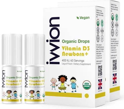 Vegano orgánico 400IU, vitamina D3, 60 gotas – Gota para bebés y niños pequeños | USDA orgánico, sin OMG, a base de plantas, sin aditivos ni