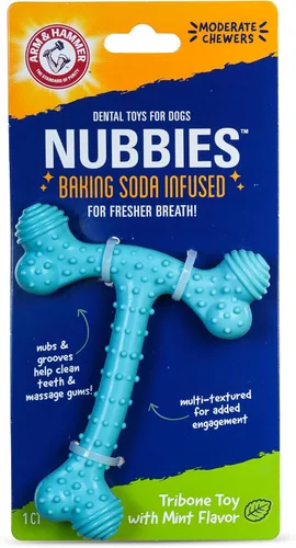 Arm & Hammer Nubbies T-Bone Masticables dentales para perros, sabor a mantequilla de maní - Juguetes masticables de nailon duraderos para perros,