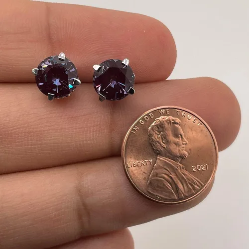 Miniatura 3 de June Birthstone - Lab Created Round Alexandrite Scroll Stud Earrings in 14K White Gold Available in 4MM-8MM