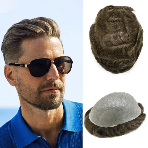 Miniatura 10 de Hombres Toupee Hair Thin Skin Men Human Hair Piece Men Toupee Cabello humano V-loop de aspecto natural Toupee Hombres Hairpiece Men Hair System