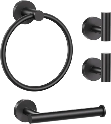 Lairuier Juego de accesorios de baño, juego de 4 piezas de toallero que incluye soporte para papel higiénico, anillo para toallas y 2 ganchos de