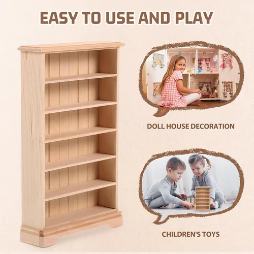 Miniatura 5 de HANABASS Estantería de madera para casa de muñecas en miniatura de 12 escalas, para decoración de muebles de casa de muñecas y accesorios de micro