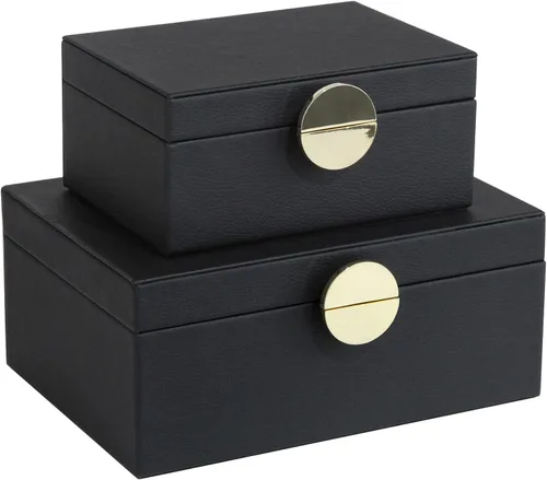 HofferRuffer - Cajas de joyería de piel sintética, juego de 2 piezas de cajas decorativas de almacenamiento con accesorios organizadores y herrajes