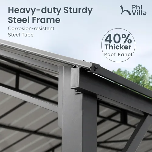 Miniatura 2 de PHI VILLA Cochera metálica independiente de 10 x 20 pies con techo de acero galvanizado, cochera metálica resistente de alta resistencia para autos