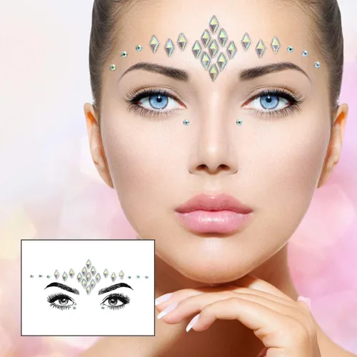 Miniatura 6 de AOMIG Gemas faciales con purpurina, 6 calcomanías de diamantes de imitación para la cara, joyas de cara de sirena, piedras preciosas de lágrimas
