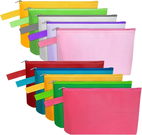 Miniatura 56 de 10 bolsas de maquillaje de lona de algodón con parte inferior y correa, bolsa de cosméticos multiusos con cremallera, bolsa de aseo de viaje, bolsa