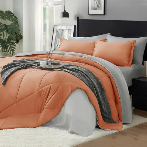 Miniatura 18 de BEDELITE Juego de edredón tamaño King de 7 piezas en una bolsa, juego de cama reversible de microfibra suave gris con edredones, sábanas, fundas