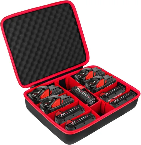 khanka Soporte de caja de almacenamiento de batería dura, funda de transporte de repuesto para Milwaukee M12 M18 18V y cargador - Capacidad para