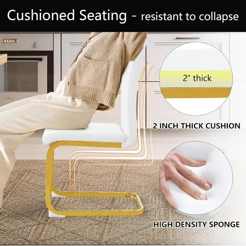 Miniatura 4 de cinkehome Juego de 6 sillas de comedor modernas, con respaldo alto, tapizada de piel sintética, sin brazos, con patas de metal para cocina, comedor