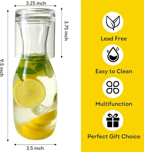 Miniatura 2 de Lily's Home Jarra de agua nocturna con vaso, boquilla fácil de verter para uso sin ensuciar en dormitorio, baño o cocina, taza de uso como tapa