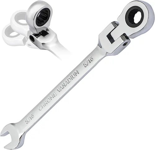 B4B BANG 4 BUCK Llave inglesa 5/16, llave combinada de trinquete de cabeza flexible, grado industrial, 72 dientes, trinquete de 12 puntos con