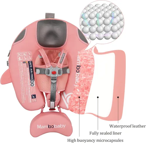 Miniatura 3 de Flotador Mambobaby no inflable con toldo, flotador de natación con protección UV para bebé con hebilla de seguridad, entrenador de natación con cola