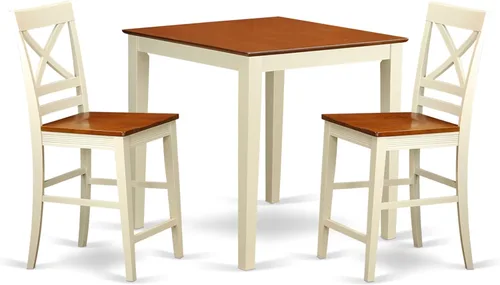Miniatura 8 de East West Furniture VNQU3-MAH-W - Juego de pub de 3 piezas de altura de mostrador para espacios pequeños que contiene una mesa cuadrada de comedor