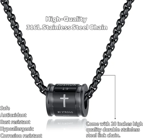 Miniatura 6 de JAYUMO Collar de cruz para hombres y niños, collar de cadena de cruz de acero inoxidable plateado, negro y dorado para hombres, collar cristiano