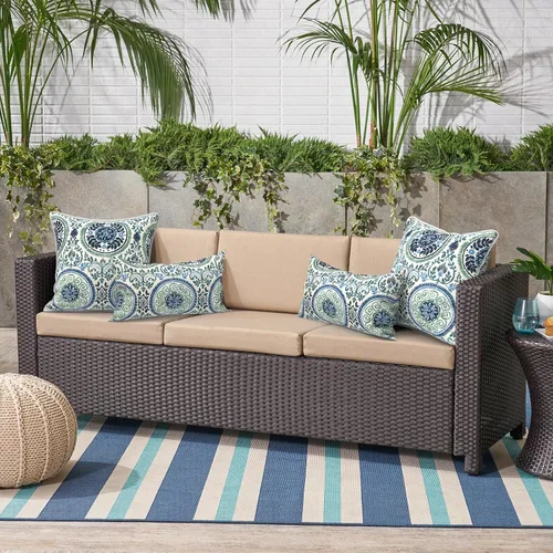 Miniatura 825 de Juego de 2 almohadas para exteriores de 16 x 16 pulgadas, repelentes al agua con interiores, para muebles de patio, hogar, jardín, geometría bohemia