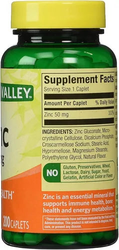 Miniatura 5 de Spring Valley - Zinc 50 mg, 200 unidades de suplemento de zinc Spring Valley es adecuado para la ingesta diaria.