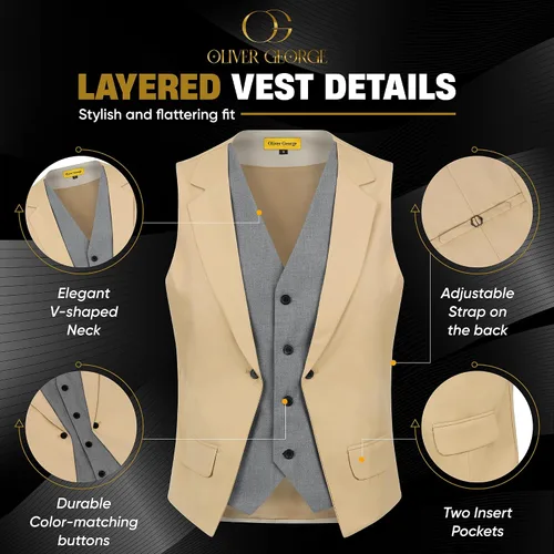 Miniatura 35 de Oliver George Chaleco formal de esmoquin en capas para hombre, chaleco de traje de negocios