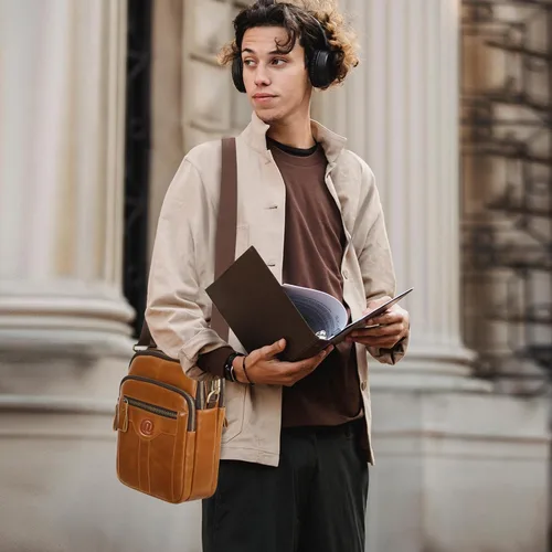 Miniatura 3 de Bolso de mensajero para hombre, bolso de cuero de grano completo para hombre, bolsos de hombro, bolsa cruzada para trabajo y negocios