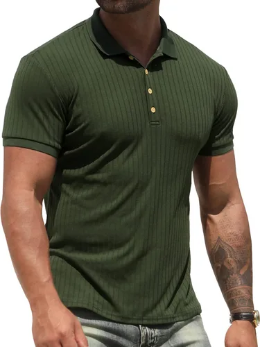 NITAGUT Camisas polo para hombre, pantalones cortos y manga larga, camisas de entrenamiento ajustadas casuales