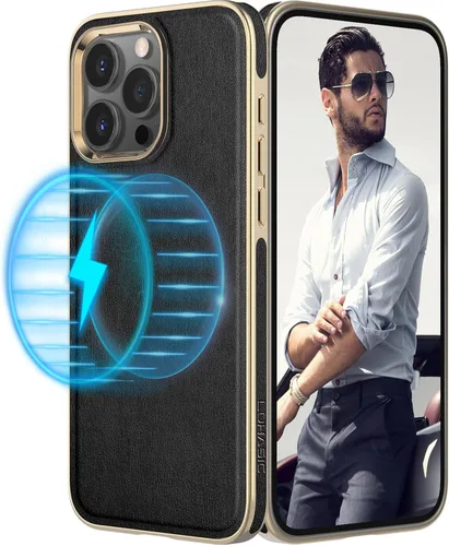 LOHASIC Funda de piel para iPhone 15 Pro Max, funda magnética suave compatible con accesorios MagSafe, funda de diseño minimalista clásico i Phone