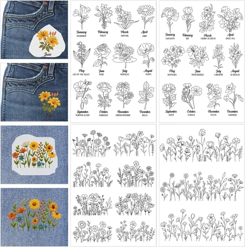 Miniatura 11 de Estabilizador Soluble en Agua para Bordado - Patrón de Flores Bíblicas Pegar y Bordar, Papel de Bordado que se Disuelve, Patrones de Costura a Mano
