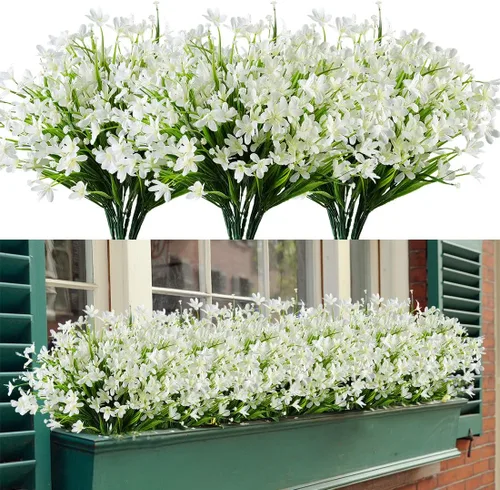 Miniatura 11 de 4 paquetes de flores artificiales de narcisos, vegetación artificial falsa resistente a los rayos UV, no se decolora, plantas de plástico sintético