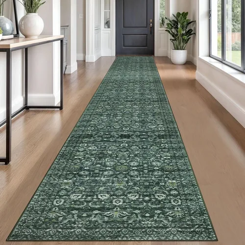 Miniatura 58 de Lansny Alfombra bohemia de 2 x 3 pulgadas, lavable, color negro, azul marino, floral, alfombra de cocina, alfombra de área pequeña de lana